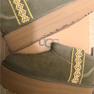 UGG Women's Olive Green Mules with Tan Accents